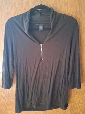 Grace Elements Black ¾ Sleeve Top with Half Zip